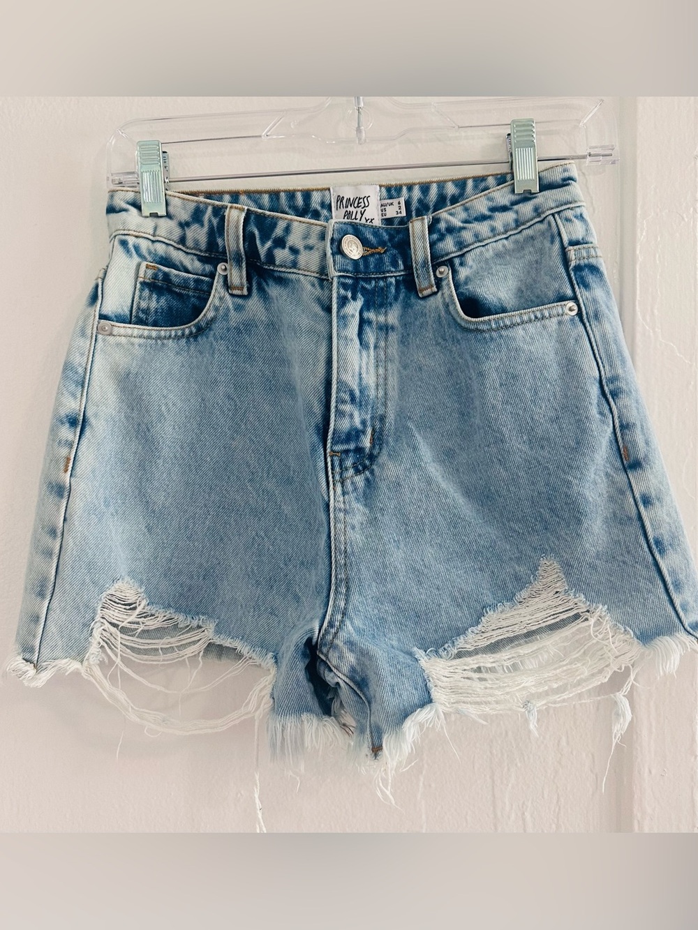 Princess Polly Light Wash High-Rise Distressed Denim Shorts